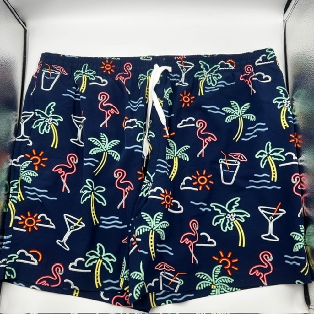 Chubbies Mens XXL Navy Neon Flamingo Palm Tree 5.5" Swim Trunks